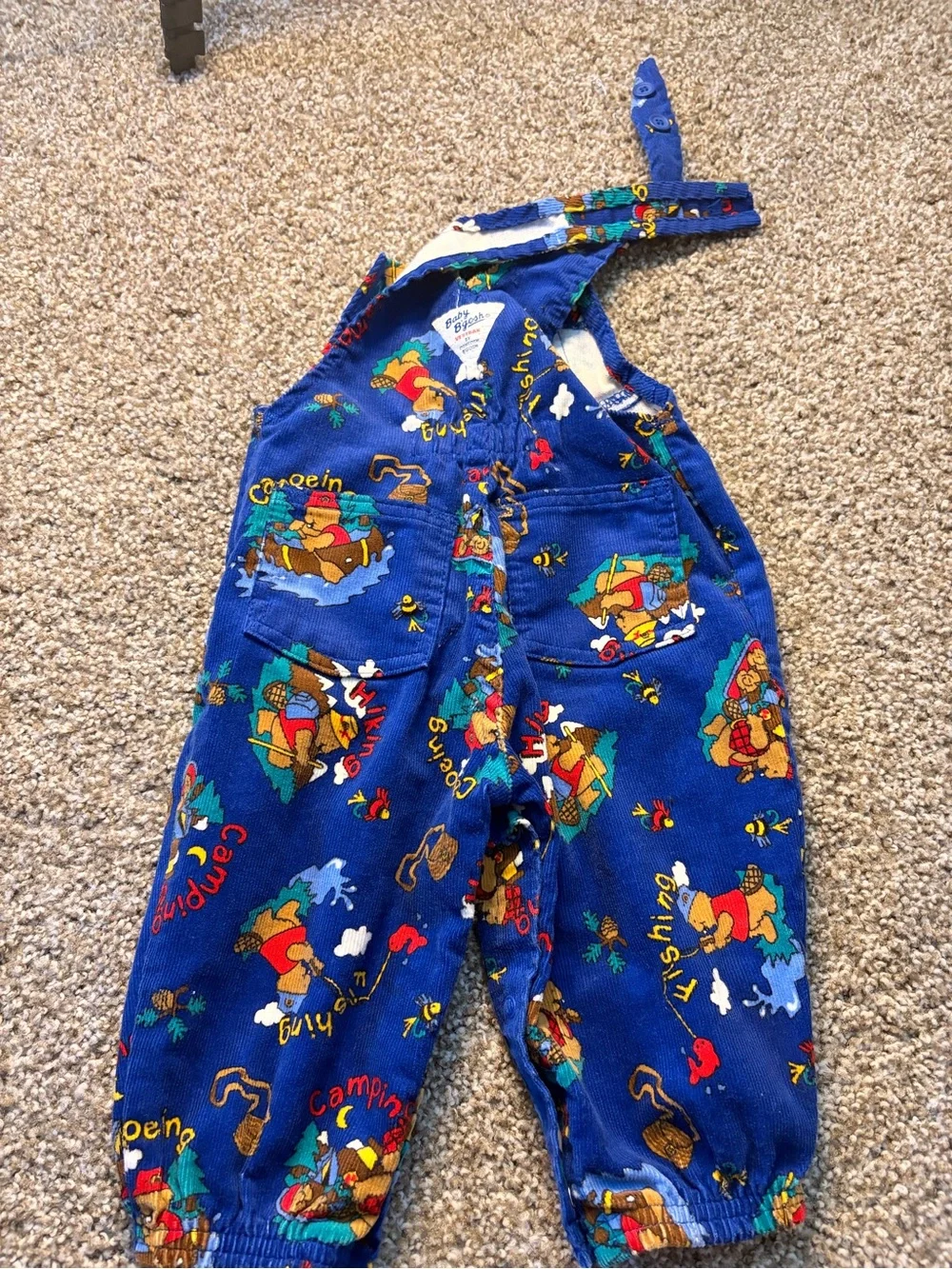 Vintage OshKosh B'gosh Royal Blue Camping Print Overalls